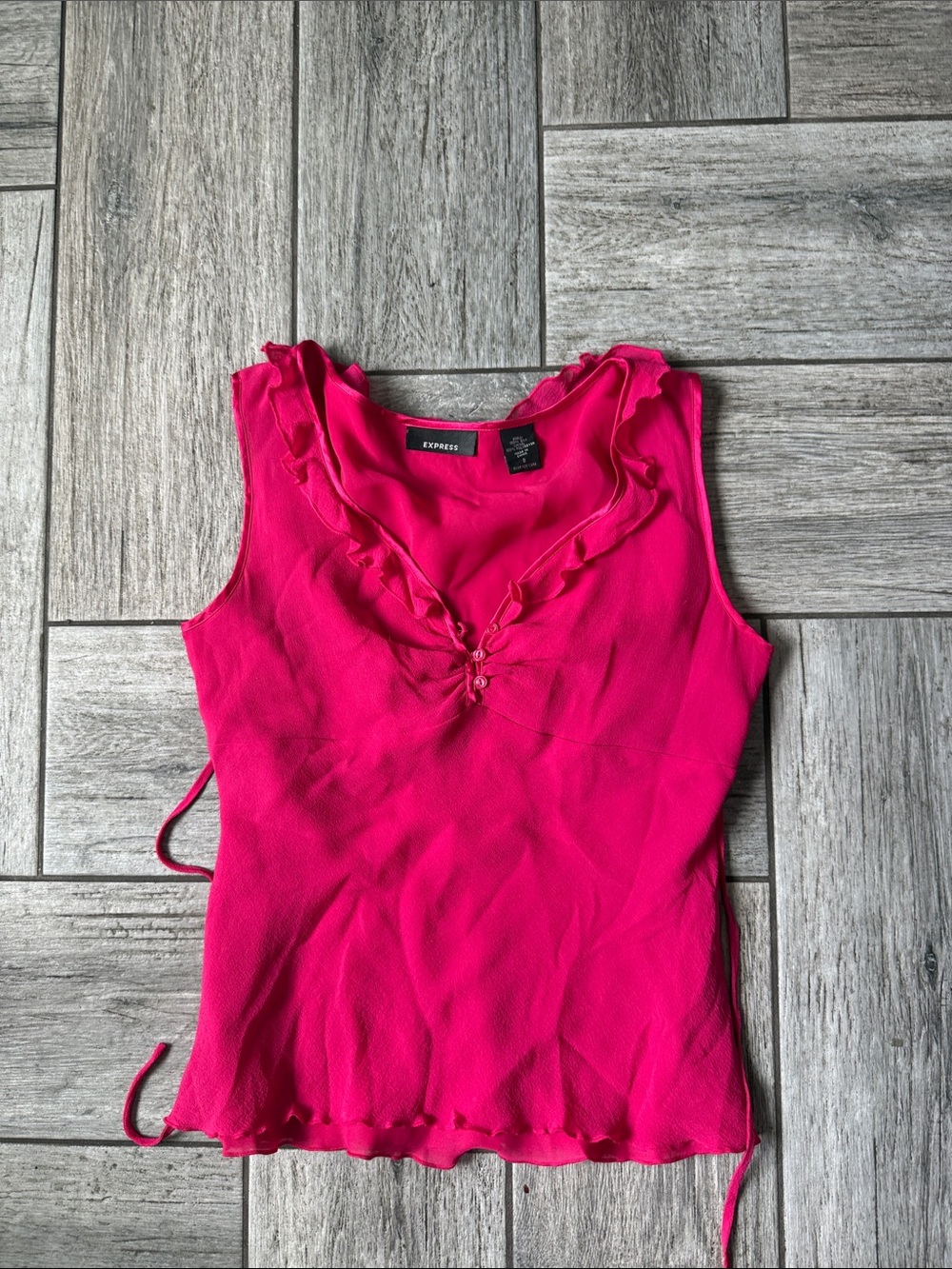 Express Hot Pink Ruffle-Trim V-Neck Sleeveless Top